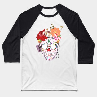 Skull woman beauty and flowers Baseball T-Shirt